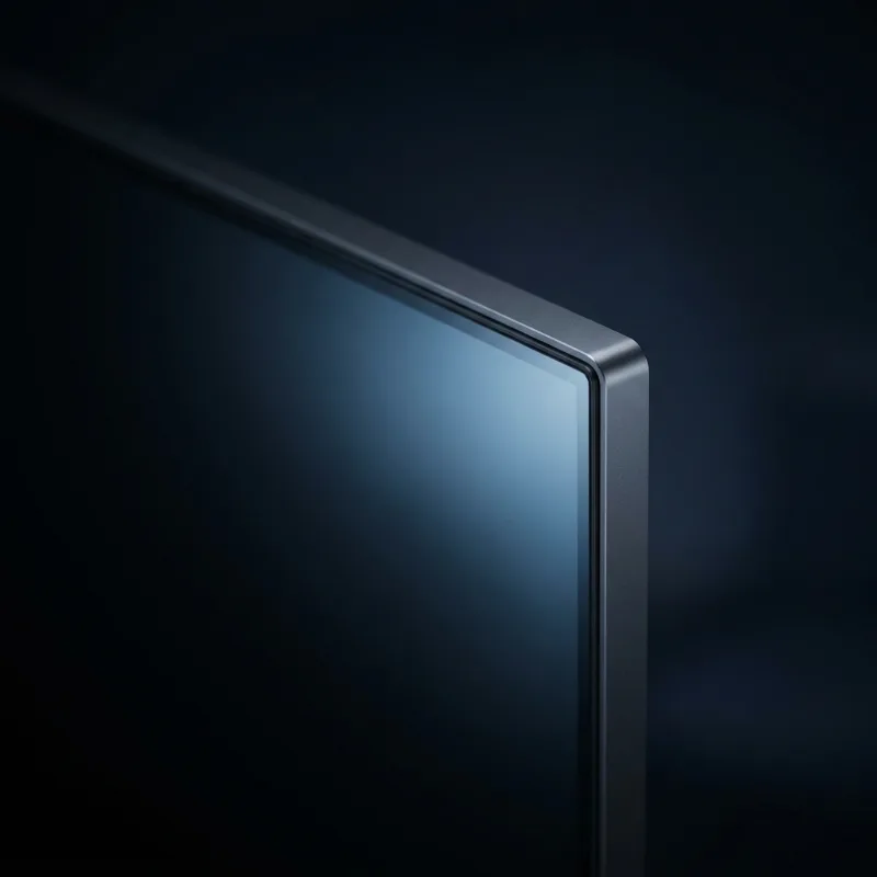 Edge of a large display with a blue reflection