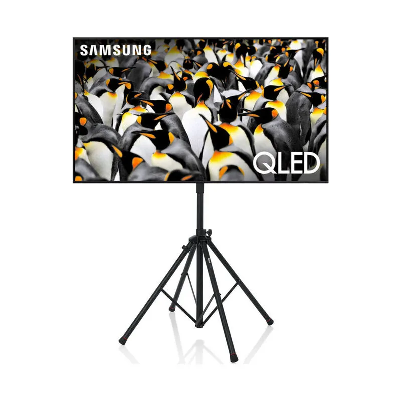 Samsung 55-inch Q60D QLED television on a freestanding tripod TV stand