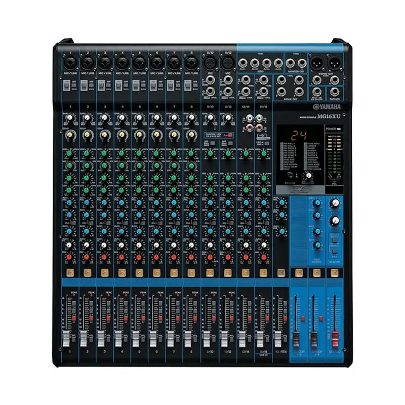 Yamaha MG16XU 16-channel analog mixer, top view of the control surface