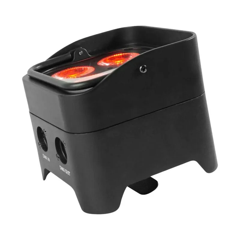 Rockville Par 50 battery-powered uplight in black, lit red