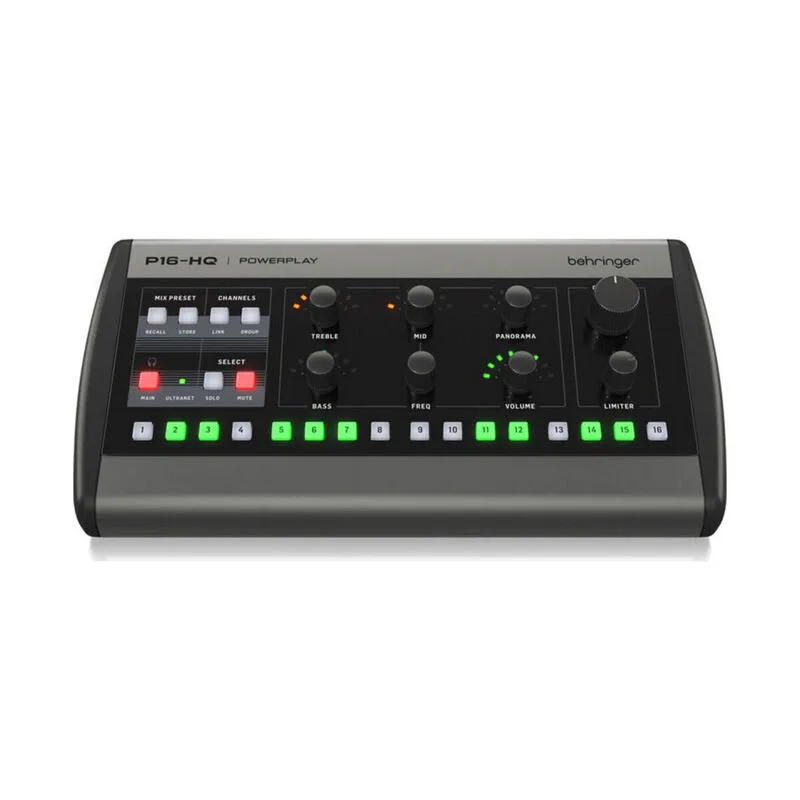 Behringer Powerplay P16-HQ personal monitor mixer, top view of the controls