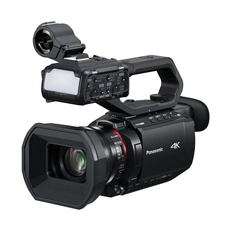 Panasonic HC-X2100 4K professional camcorder, front three-quarter view