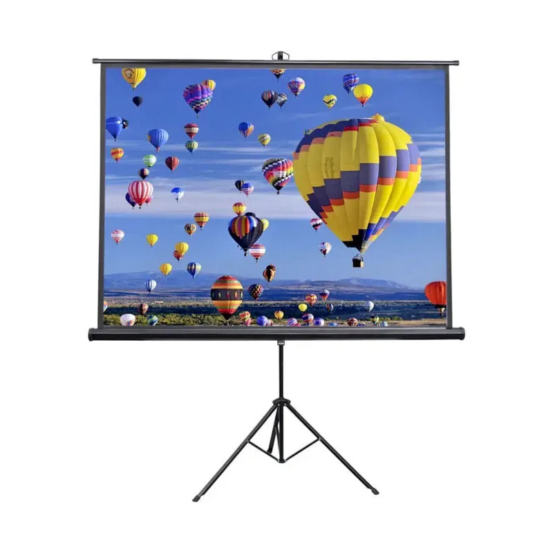HYZ 120-inch tripod projector screen, set up and showing a projected image