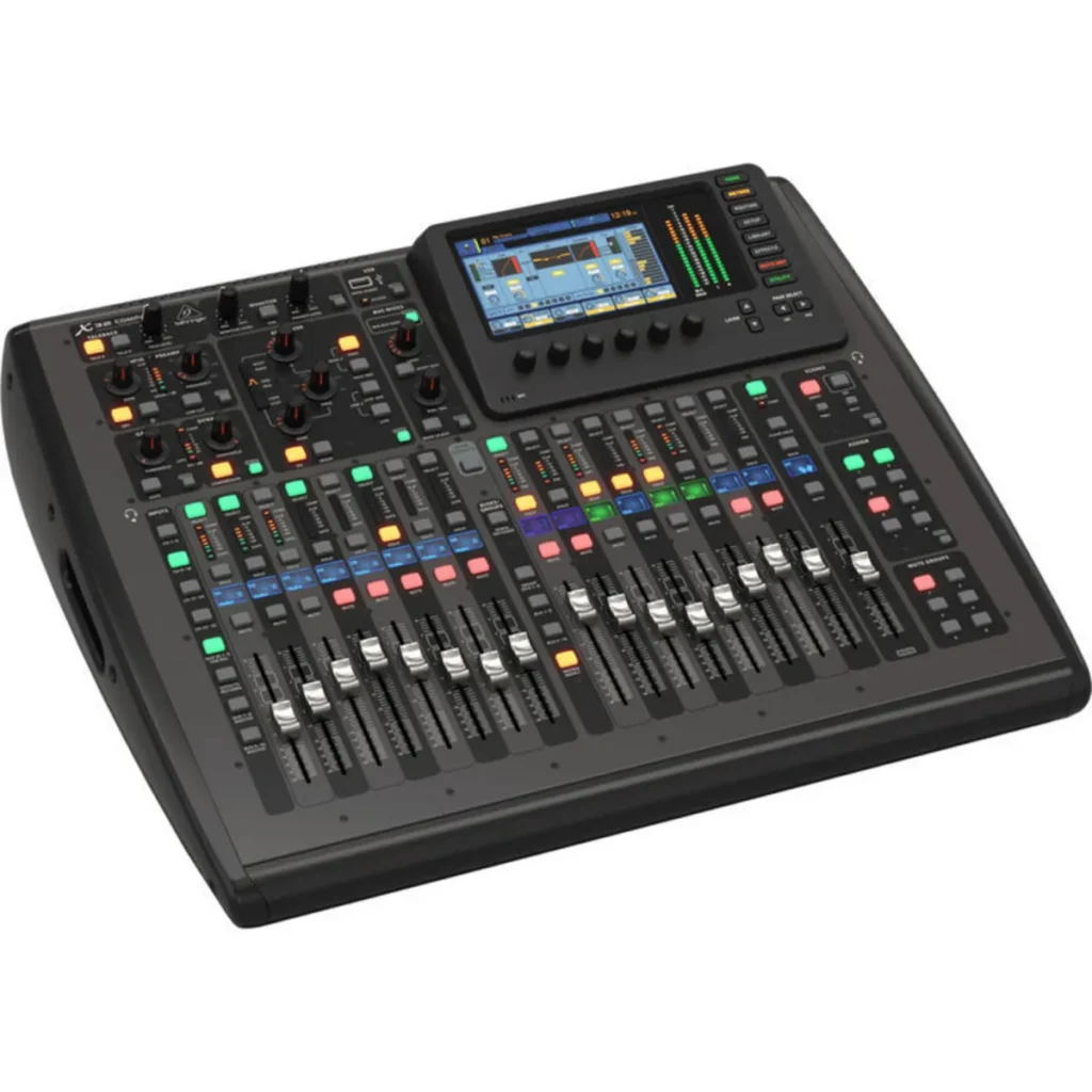Behringer X32 Compact digital mixer, three-quarter view of the control surface